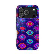 Trippy Neon Evil Eye Protective Tough Phone Case LavenderCeleste