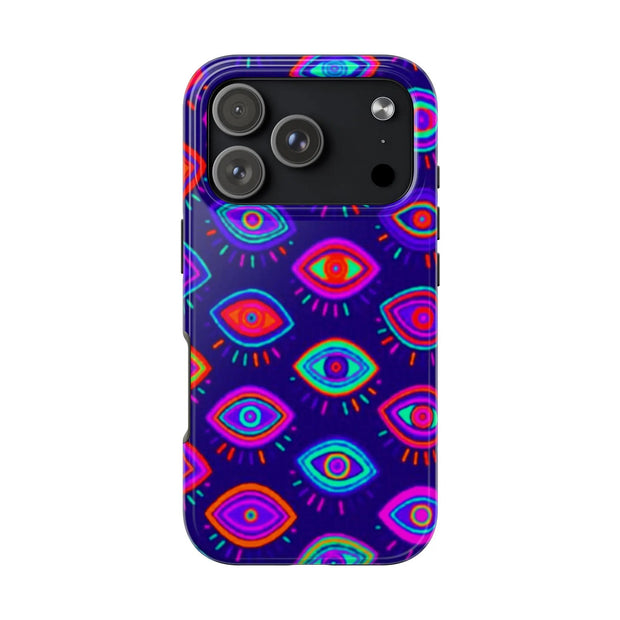 Trippy Neon Evil Eye Protective Tough Phone Case LavenderCeleste