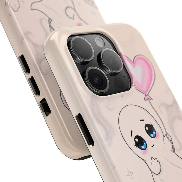 Sad Ghost with Heart Balloon Kawaii Tough Phone Case LavenderCeleste