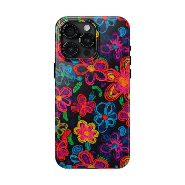Neon Crochet Floral Tough Phone Case – Vibrant Retro Handmade Pattern Printify