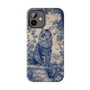 Maine Coon Toile Tough Phone Case – Vintage Blue Floral Cat Pattern - LavenderCeleste