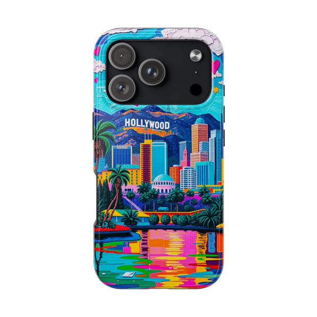 Los Angeles Hollywood Skyline Tough Phone Case – Vibrant Pop Art City Design - LavenderCeleste