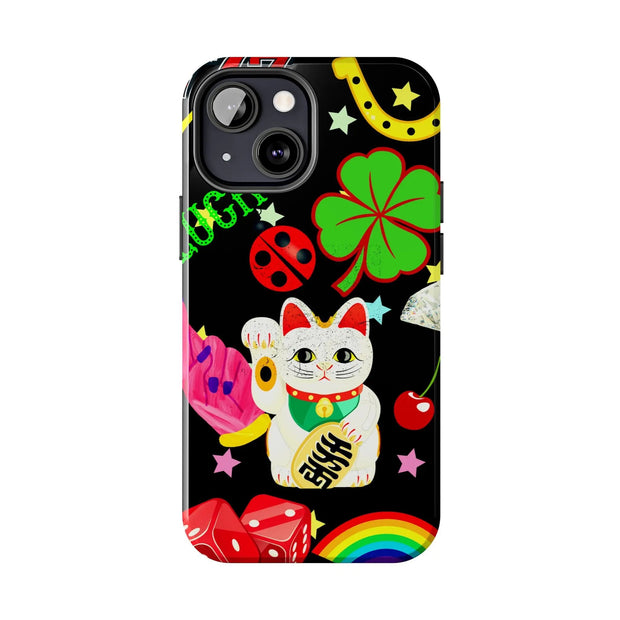 Lucky Symbols Tough Phone Case – 777 Dice Rainbow Maneki Neko Design - LavenderCeleste