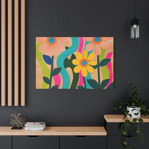 Groovy Paper Cut Flower Matte Canvas Art LavenderCeleste