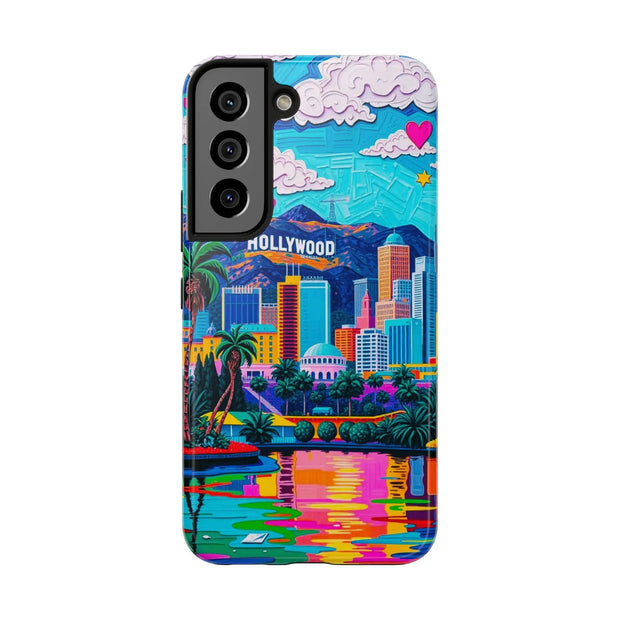 Los Angeles Hollywood Skyline Tough Phone Case – Vibrant Pop Art City Design - LavenderCeleste