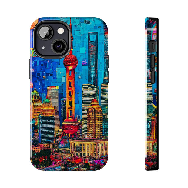 Shanghai Skyline Collage Pop Art Tough Phone Case LavenderCeleste