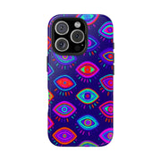 Trippy Neon Evil Eye Protective Tough Phone Case LavenderCeleste