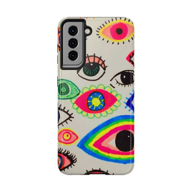 White Neon Evil Eye Psychedelic Pattern Tough Phone Case LavenderCeleste