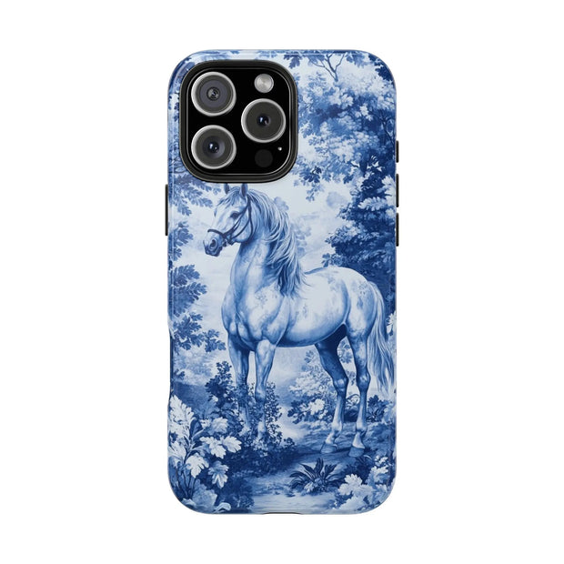 Blue Toile Horse Country Scenic Tough Phone Case LavenderCeleste