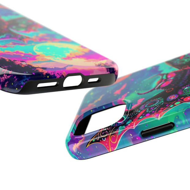 Mothman Tough Phone Case – Psychedelic Neon Cryptid Aesthetic - LavenderCeleste