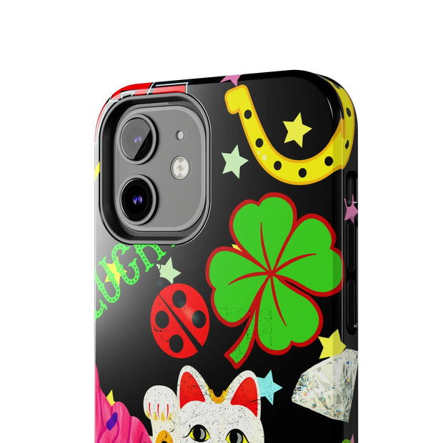 Lucky Symbols Tough Phone Case – 777 Dice Rainbow Maneki Neko Design - LavenderCeleste