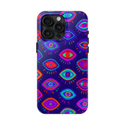 Trippy Neon Evil Eye Protective Tough Phone Case LavenderCeleste