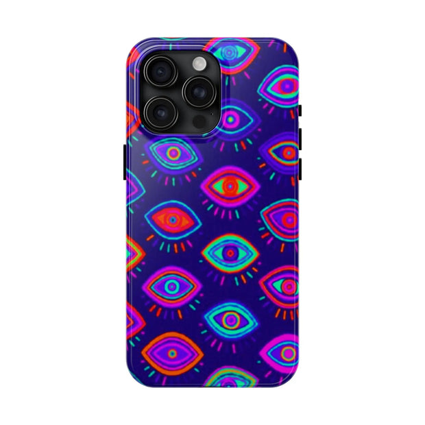 Trippy Neon Evil Eye Protective Tough Phone Case LavenderCeleste