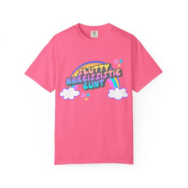 Slutty Narcissistic Cunt Rainbow Typography Comfort Colors Tee LavenderCeleste