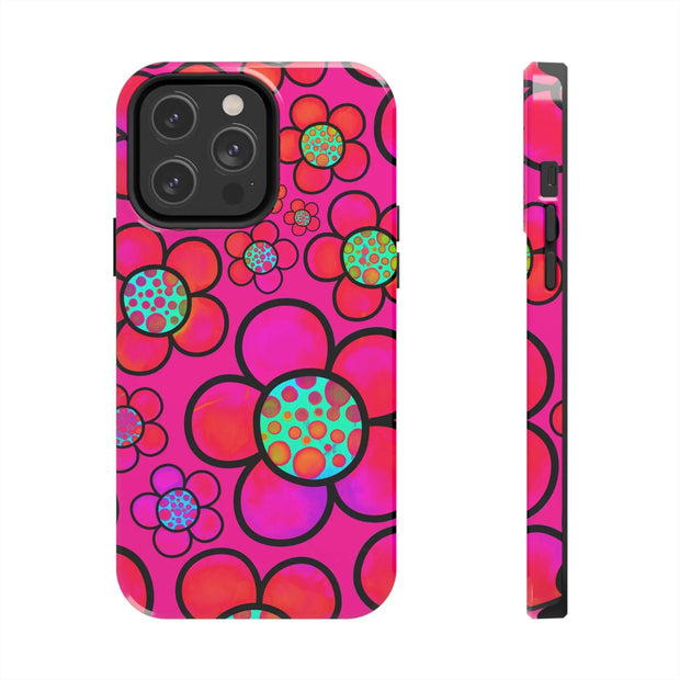 Hot Pink Retro Flower Power Tough Phone Case LavenderCeleste