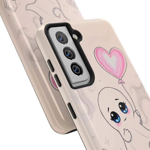 Sad Ghost with Heart Balloon Kawaii Tough Phone Case LavenderCeleste