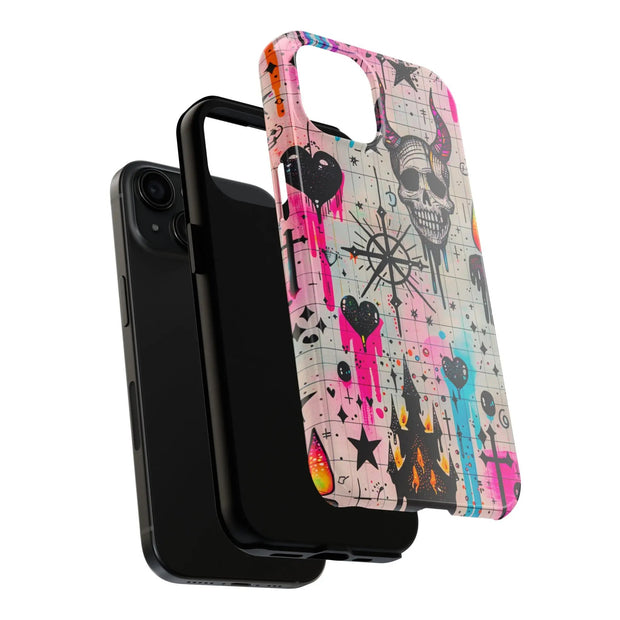 Skull Occult Neon Drip Pastel Goth Tough Phone Case LavenderCeleste