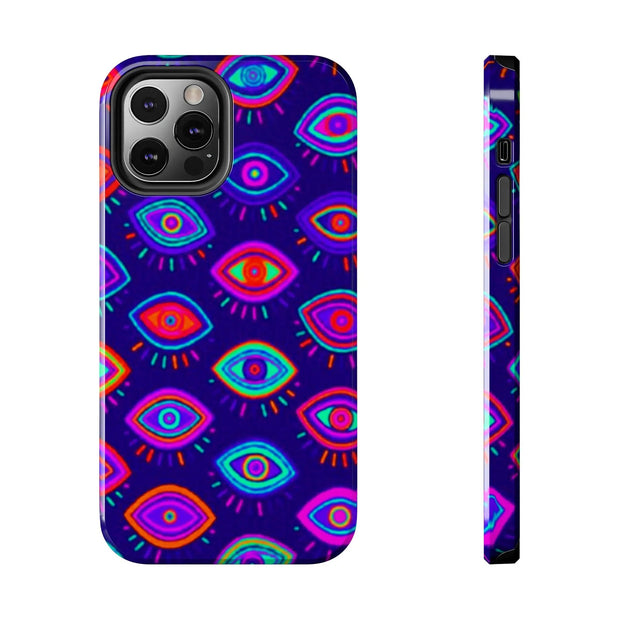 Trippy Neon Evil Eye Protective Tough Phone Case LavenderCeleste
