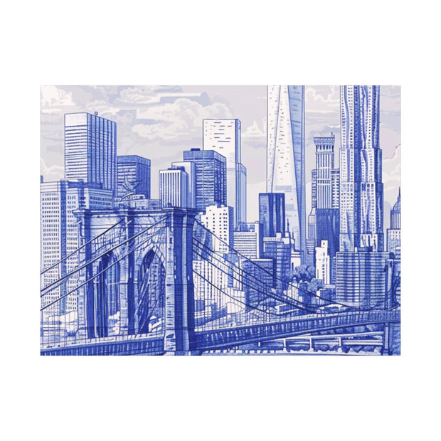New York City Toile Art – Blue Scenic Skyline Matte Canvas Printify