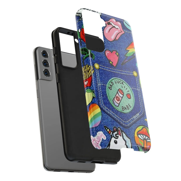 Retro Kidcore Denim Patch Tough Phone Case LavenderCeleste