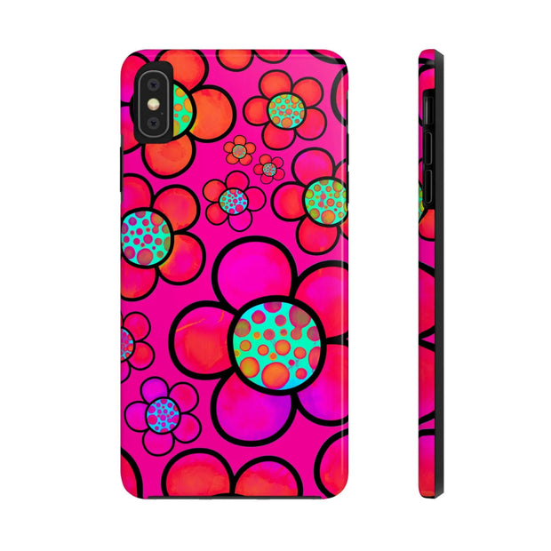 Hot Pink Retro Flower Power Tough Phone Case LavenderCeleste