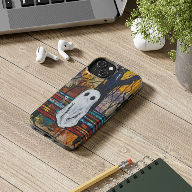 Sad Ghost on Park Bench Abstract Art Phone Case LavenderCeleste