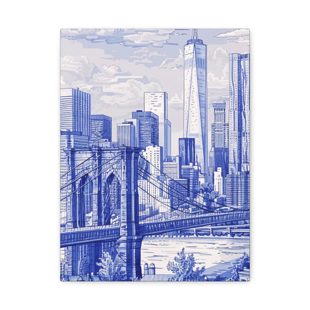 New York City Toile Art – Blue Scenic Skyline Matte Canvas Printify