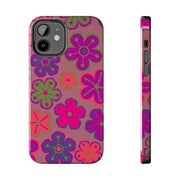 Retro Neon Groovy Flowers Tough Phone Case – 70s Psychedelic Floral Pattern Printify