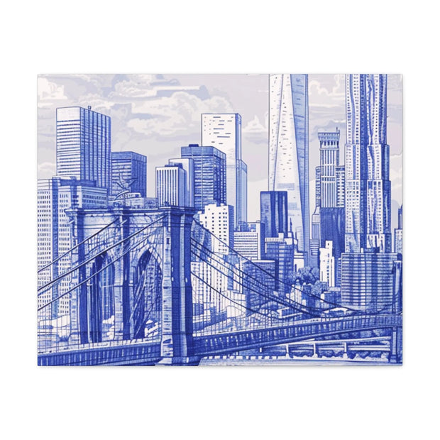 New York City Toile Art – Blue Scenic Skyline Matte Canvas Printify