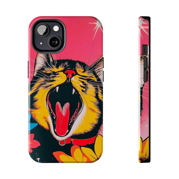 Yawning Cat Pop Art Bright Retro Aesthetic Tough Phone Case LavenderCeleste