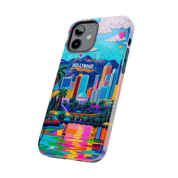 Los Angeles Hollywood Skyline Tough Phone Case – Vibrant Pop Art City Design - LavenderCeleste