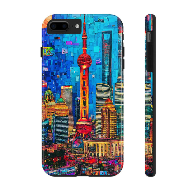 Shanghai Skyline Collage Pop Art Tough Phone Case LavenderCeleste