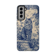 Maine Coon Toile Tough Phone Case – Vintage Blue Floral Cat Pattern - LavenderCeleste