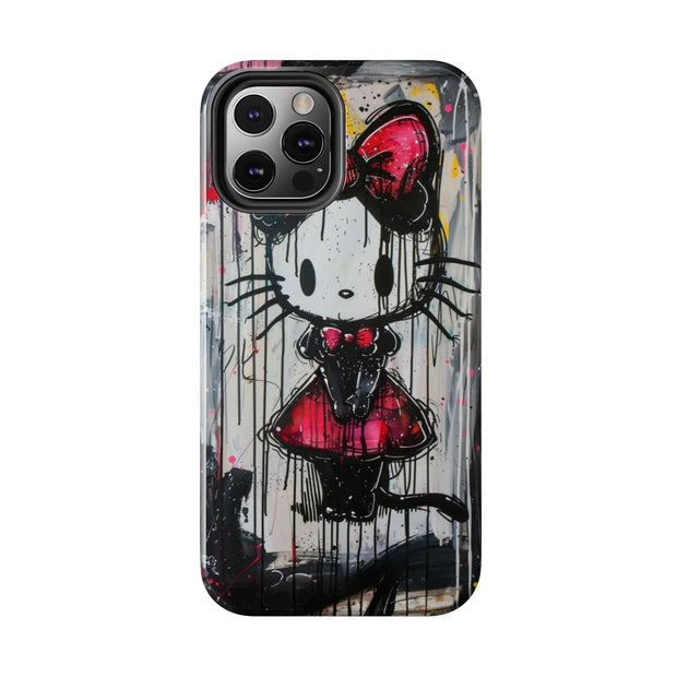 Goth Bow Cat Graffiti Pop Art Tough Phone Case LavenderCeleste