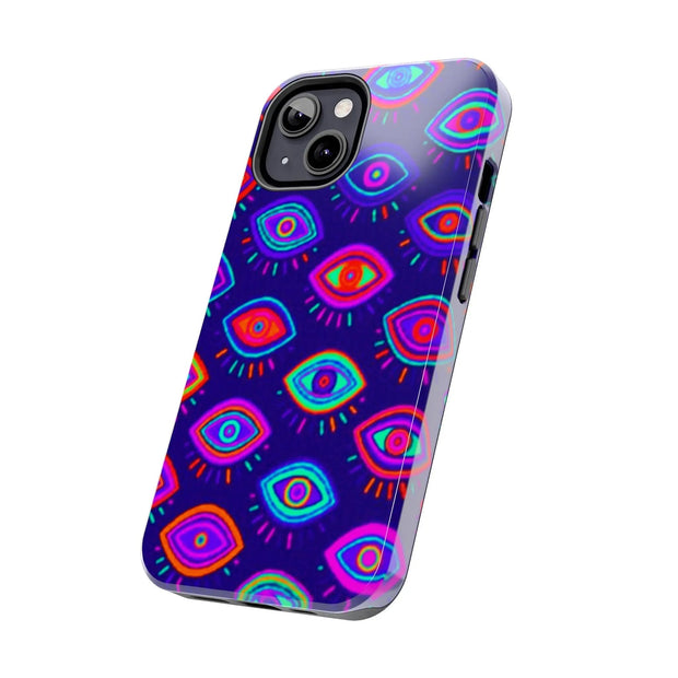 Trippy Neon Evil Eye Protective Tough Phone Case LavenderCeleste