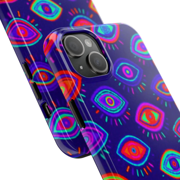 Trippy Neon Evil Eye Protective Tough Phone Case LavenderCeleste