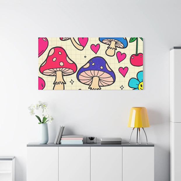 Kawaii Mushroom Cherry Flower Matte Canvas Print LavenderCeleste
