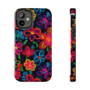 Neon Crochet Floral Tough Phone Case – Vibrant Retro Handmade Pattern Printify