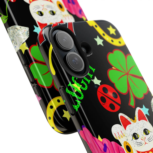 Lucky Symbols Tough Phone Case – 777 Dice Rainbow Maneki Neko Design - LavenderCeleste