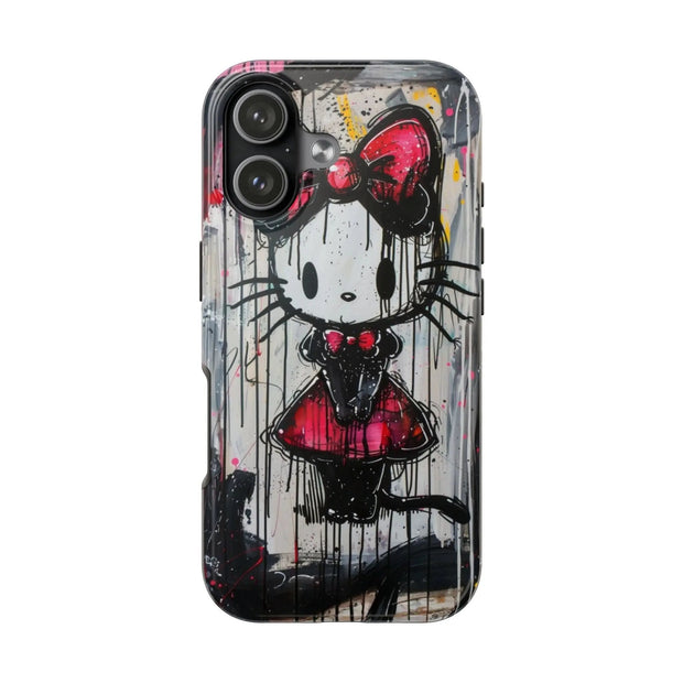 Goth Bow Cat Graffiti Pop Art Tough Phone Case LavenderCeleste