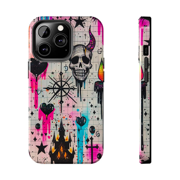 Skull Occult Neon Drip Pastel Goth Tough Phone Case LavenderCeleste