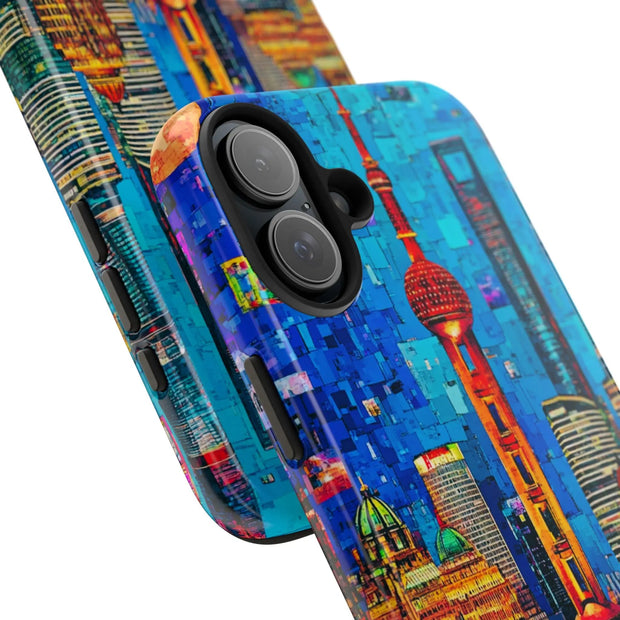 Shanghai Skyline Collage Pop Art Tough Phone Case LavenderCeleste