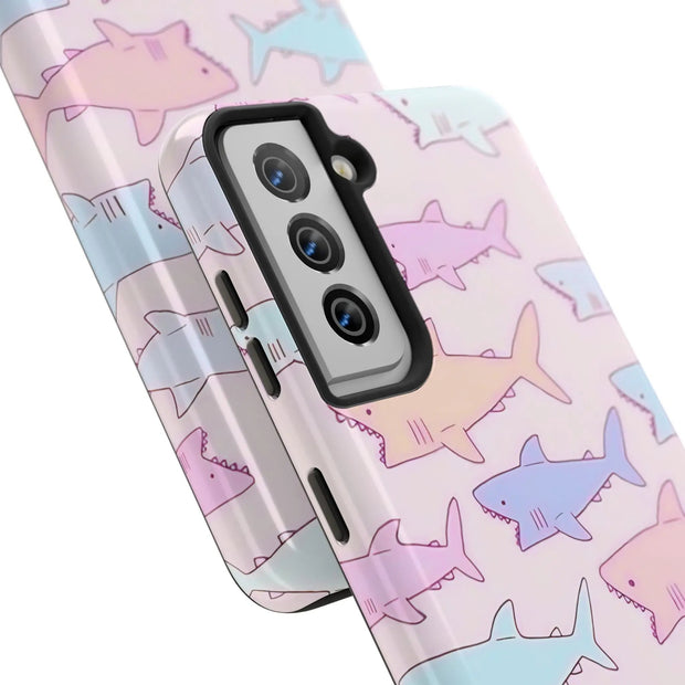 Pastel Shark Pattern Tough Phone Case LavenderCeleste