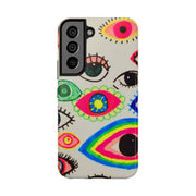 White Neon Evil Eye Psychedelic Pattern Tough Phone Case LavenderCeleste