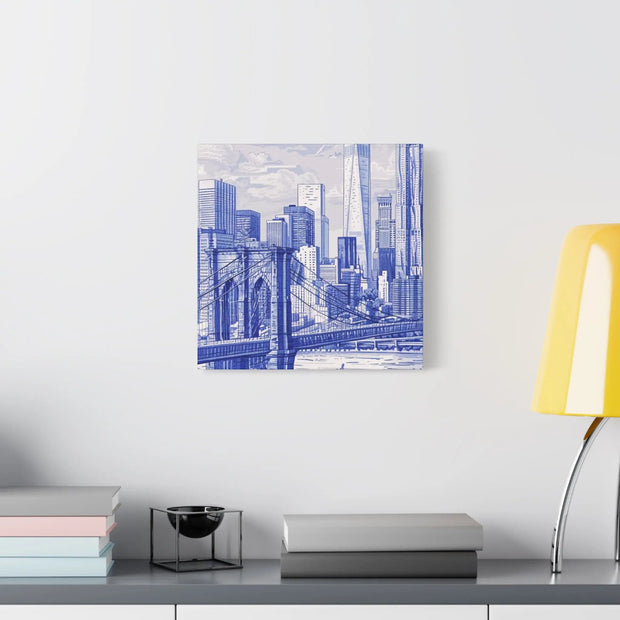 New York City Toile Art – Blue Scenic Skyline Matte Canvas LavenderCeleste