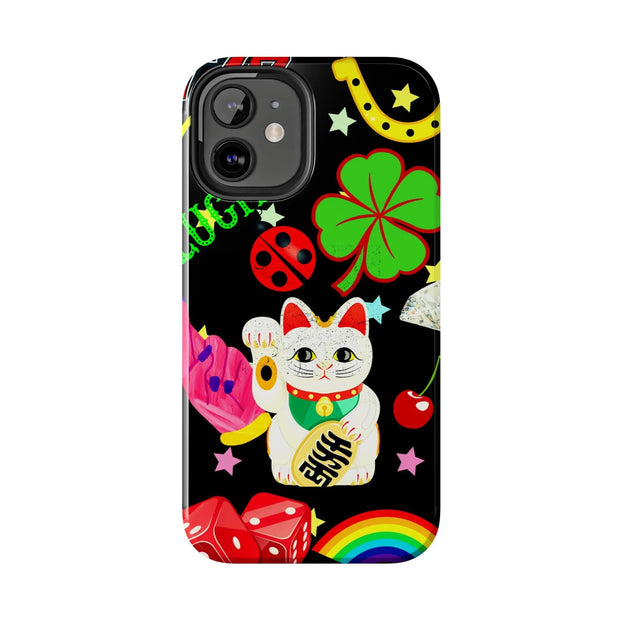 Lucky Symbols Tough Phone Case – 777 Dice Rainbow Maneki Neko Design - LavenderCeleste