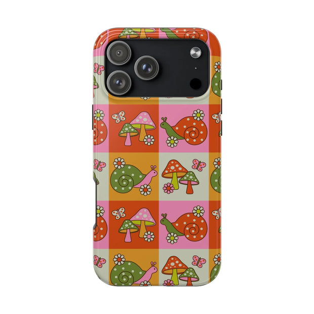 Retro Groovy Snail and Mushroom Tough Phone Case LavenderCeleste