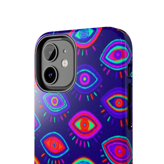 Trippy Neon Evil Eye Protective Tough Phone Case LavenderCeleste