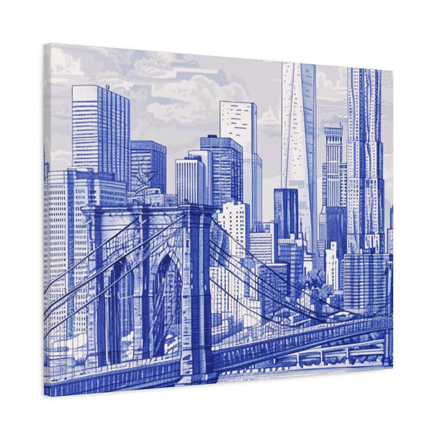 New York City Toile Art – Blue Scenic Skyline Matte Canvas Printify