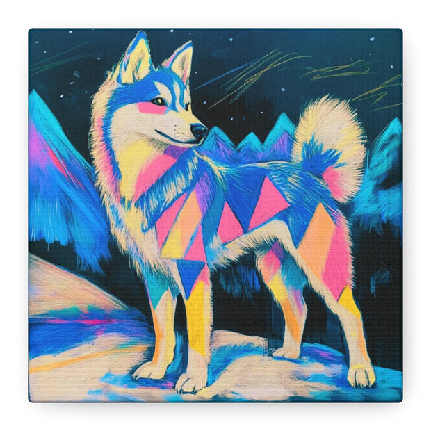 Vibrant Husky Abstract Pop Art Matte Canvas Print LavenderCeleste
